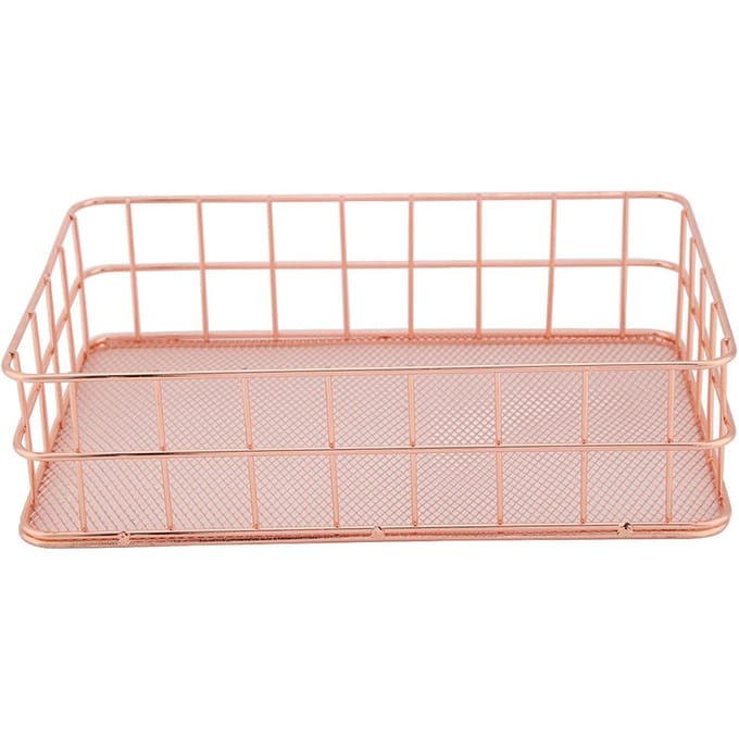 Rosegouden ijzeren opbergmand organizer opberghouder bureaubladdecoratie (D) white