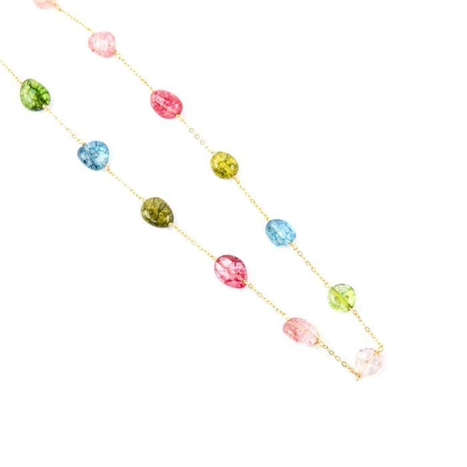 Collier en argent sterling 925 avec pierre naturelle multicolore et finition en or jaune 18 carats - Refuseur pur