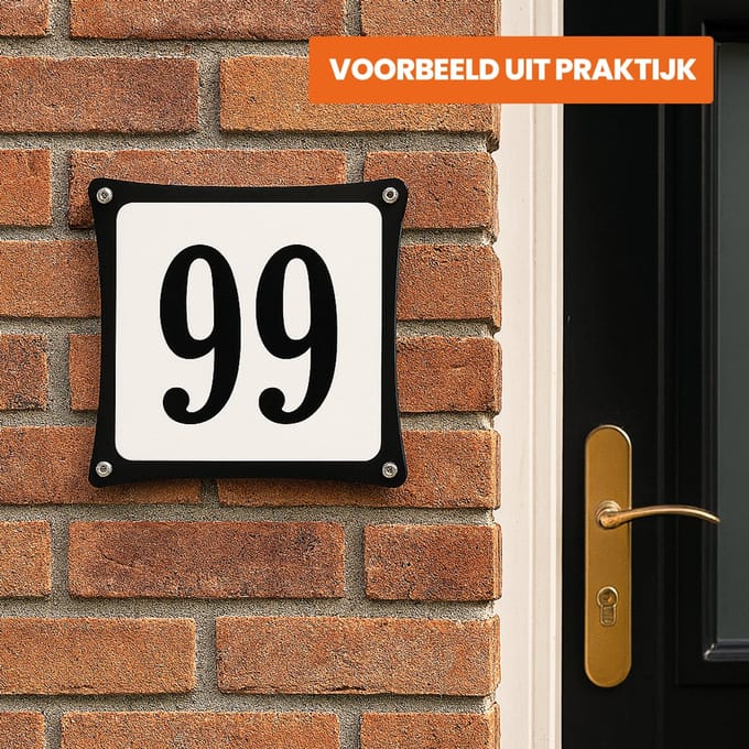Decoporta Huisnummerbord Emaille-Look - Nummer 65 - Standaard - 10 x 10 cm | incl. schroeven