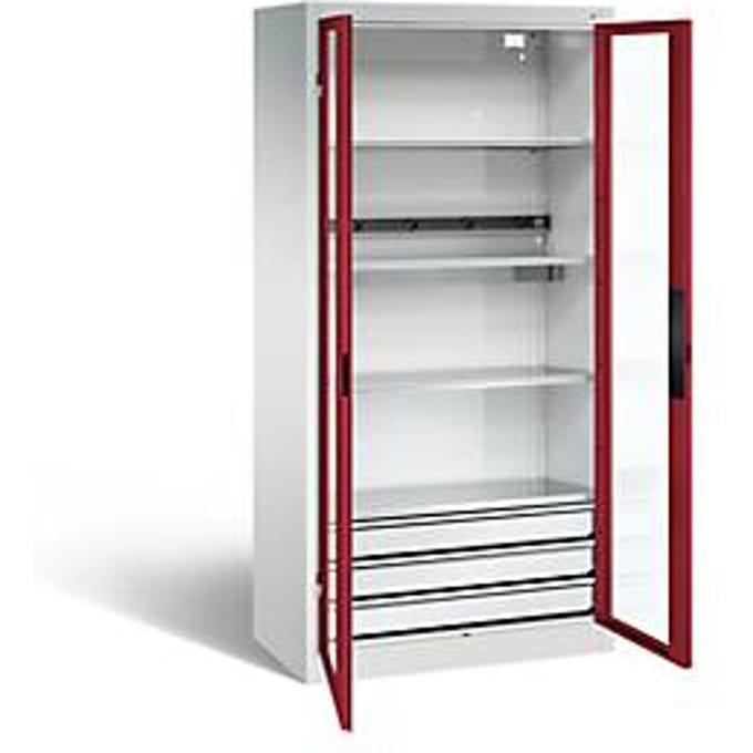 C+P Basic batterijlaadkast met acrylglas doorkijkvenster, H 1950 x B 930 x D 500 mm, lichtgrijs/roodbruin