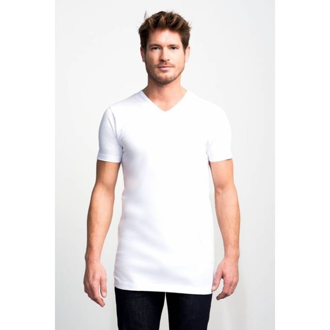 Slater 7800 - Basic Fit Extra Lang 2-pack T-shirt V-hals korte mouw wit M 100% katoen
