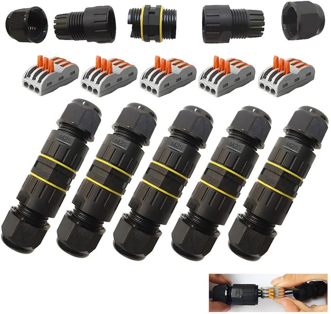 Waterdichte Elektriciteitskabel Verbinders IP68 - 3-weg M25 Schroefdraad Koppeling (5 Stuks)