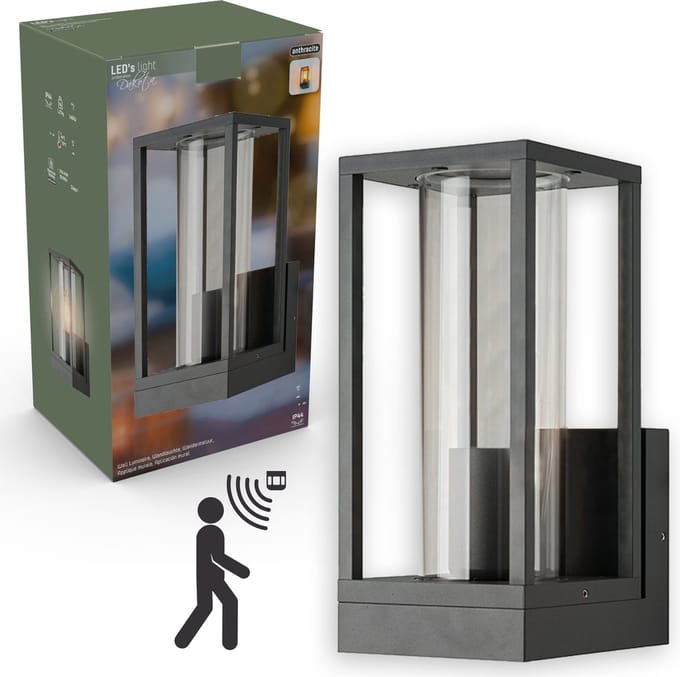 Senso LED Wandlamp buiten glas met bewegingssensor - Automatische lichtschakeling - Antraciet