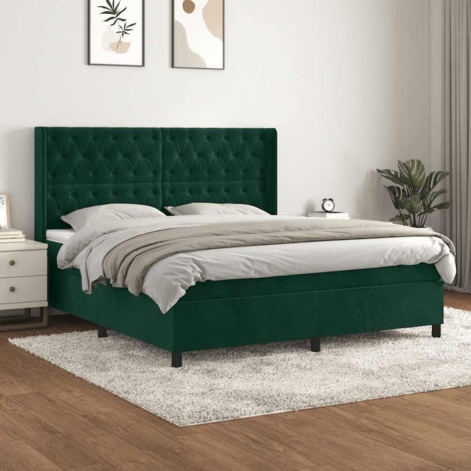 vidaXL - Boxspring - met - matras - fluweel - donkergroen - 180x200 - cm