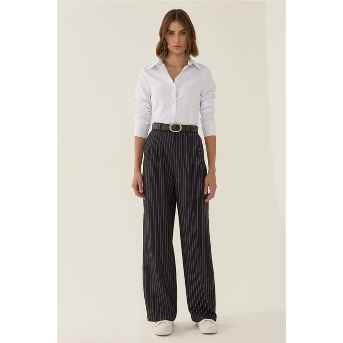 Hoge Taille Gestreepte Rechte Broek