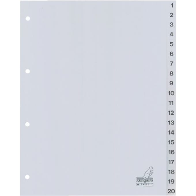 Kangaro tabbladen - A4 - PP 120 micron - grijs - 4-gaats - 20-delig cijfers