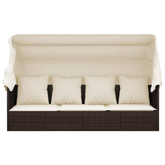 vidaXL - Loungebed - met - luifel - en - kussens - poly - rattan - bruin