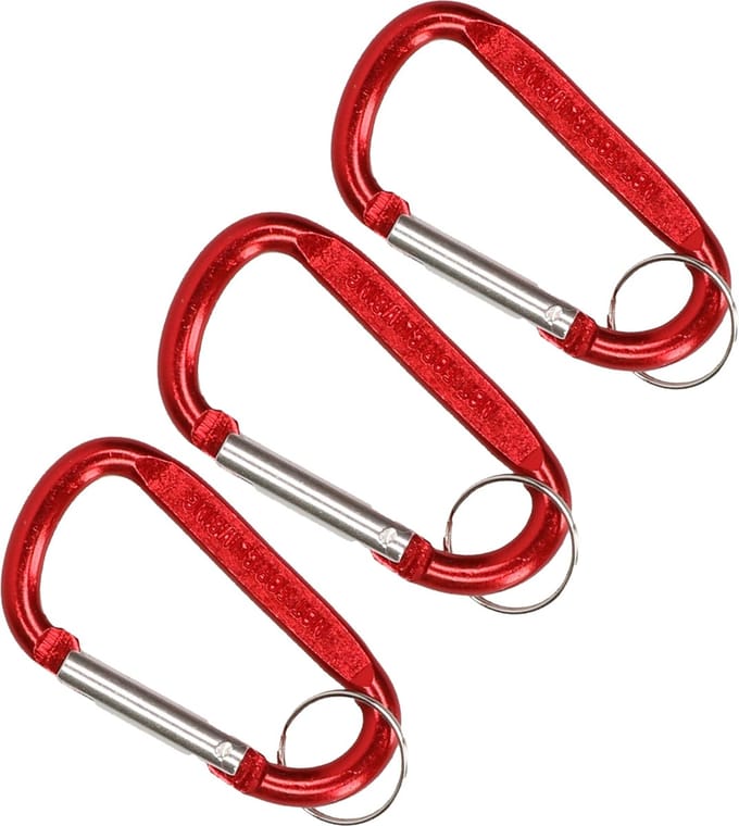 Trendoz Karabijnhaak sleutelhanger sleutelhanger - 3x - metaal - rood - 8 cm