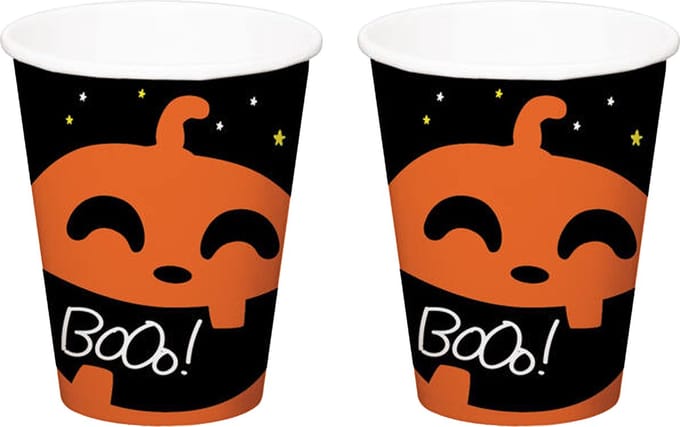 Halloween thema feest beker - 12x - pompoen BoOo! print - papier - 250 ml