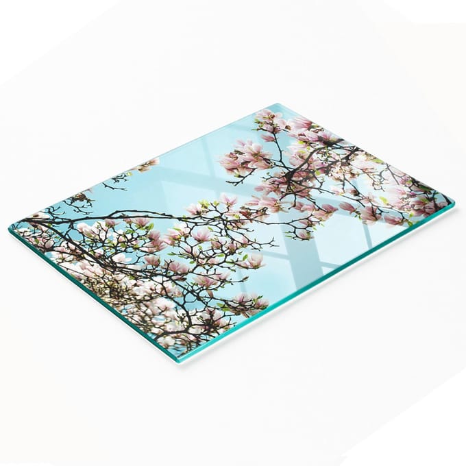 Glazen serveerplank met magnolia-afbeelding, 80x52 cm