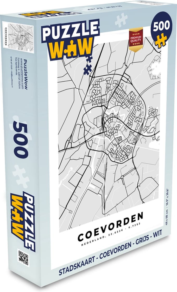Puzzel Stadskaart - Coevorden - Grijs - Wit - Legpuzzel - Puzzel 500 stukjes - Plattegrond