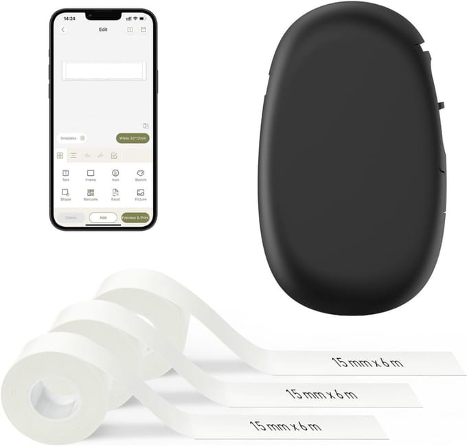QORA® Labelmaker - Labelprinter - Label Maker - Zwart- 6cm x 16cm x 9cm