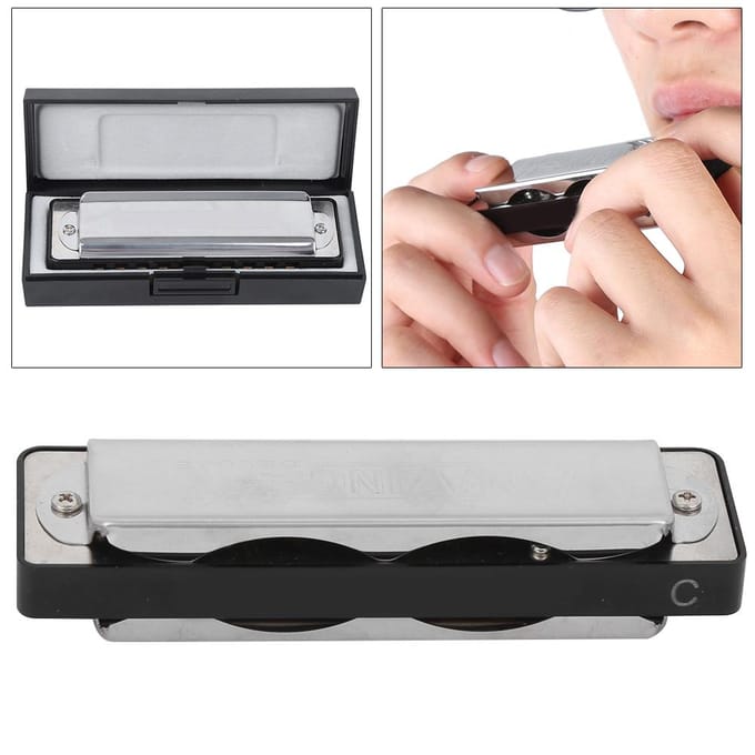 10?Harmonica Blues à Trous Clé de Do Harpe Instrument de Musique Vent Pratique Débutant AM?20DNoir noir