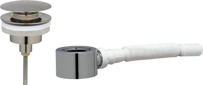 Ben Push Wastafel Afvoerplug Set - Afsluitbaar - met plat Meubelsifon 5/4" - RVS-look