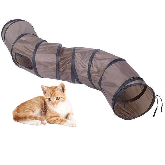 Huisdier Kat Speelgoed S vorm Curve Tunnel met Gaten om te Spelen Oefenen Veilige Structuur Bruin gray