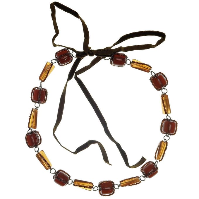 Behave - Kralen Ketting - Bruin met Strik 60 cm