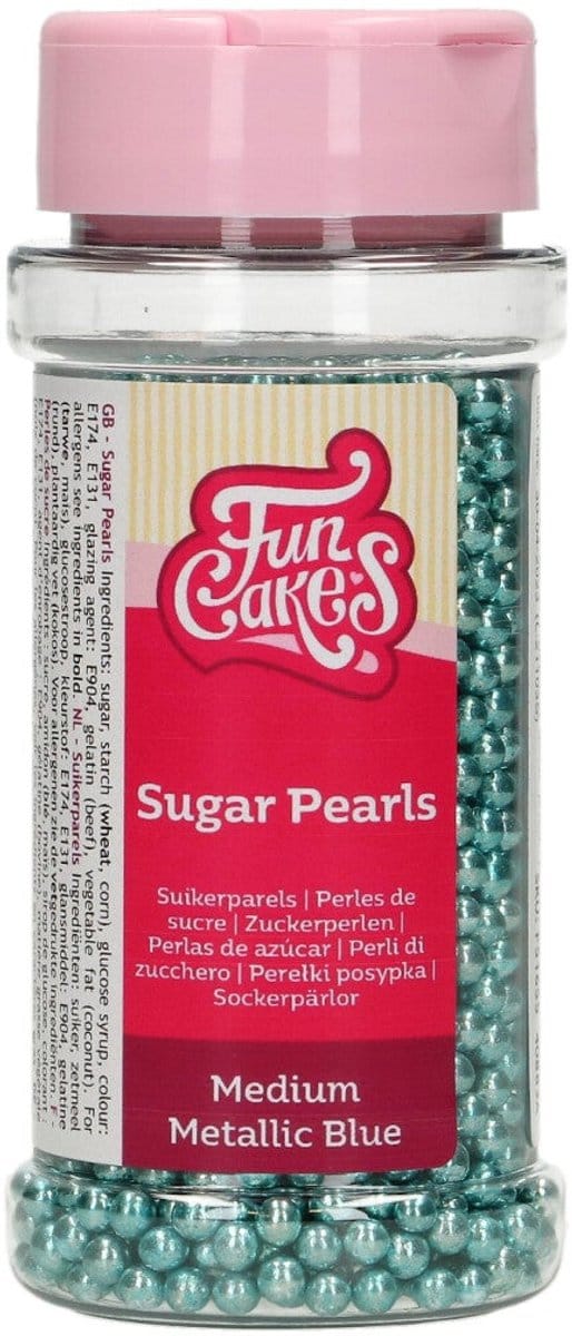 FunCakes Suikerparels - Medium - Metallic Blauw - 80g - Smaakstof voor Taarten - Eetbare Taartdecoratie