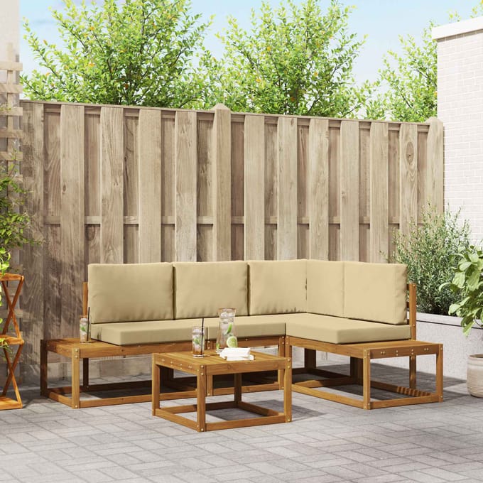 vidaXL - 5 - st - Buiten - bank - set - Massief - Acacia - Hout - en - Polyester