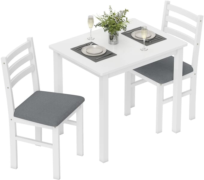 HOMCOM Eettafelset Rubberhout, MDF 80L x 60B x 74,5H cm Wit