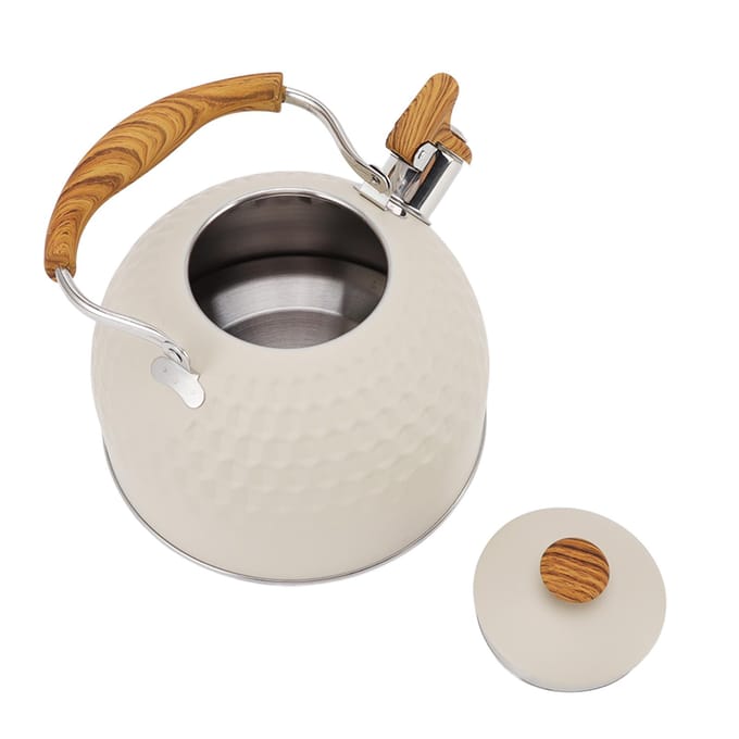 Fluitketel 2.5L Roestvrij Staal Efficiënte Gelijkmatige Verwarming Kookplaat Fluitende Theepot met beige