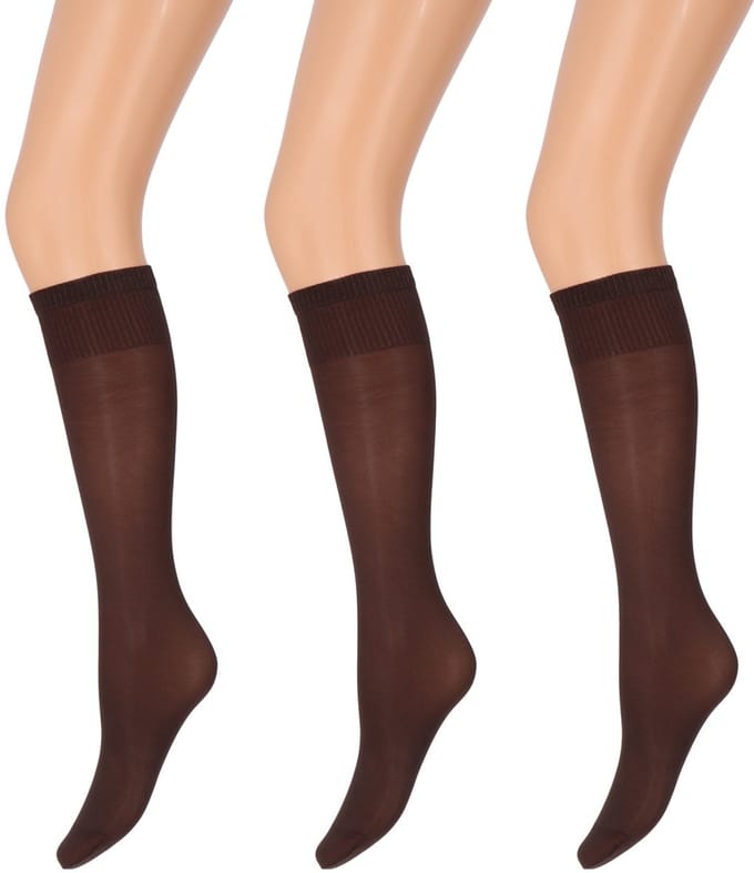 Marianne - Dames Kneehighs Shiny Panty - 35Den - 3-Pack - Maat One Size - Chocolate
