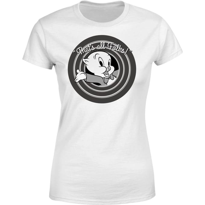 Looney Tunes Porky Pig Circle Logo Dames T-shirt - Wit - XL