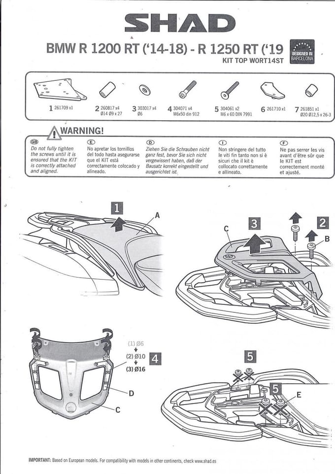 Kit TOP MASTER Support de top case Shad pour moto BMW R 1250 Rt W0RT14ST