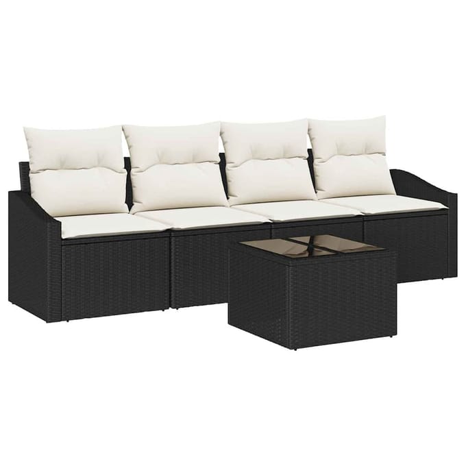 vidaXL Bankstel 5 st Zwart en Crème poly rattan