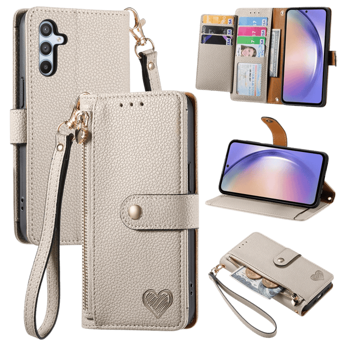 Mocaa Samsung Galaxy A56 Love Heart Wallet Hoesje Beige