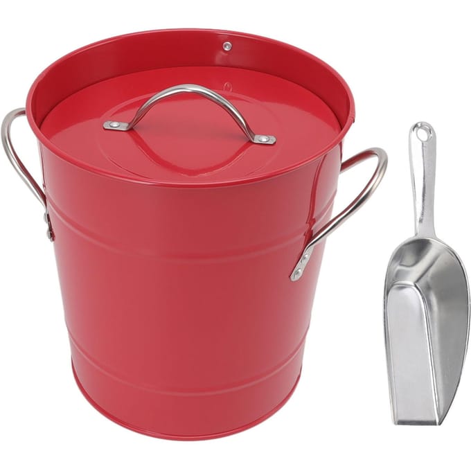 Seau à glace Rond avec Pelle à glace Tôle galvanisée Plastique Seau Refroidisseur à bière pour Bar Maison Rouge rouge