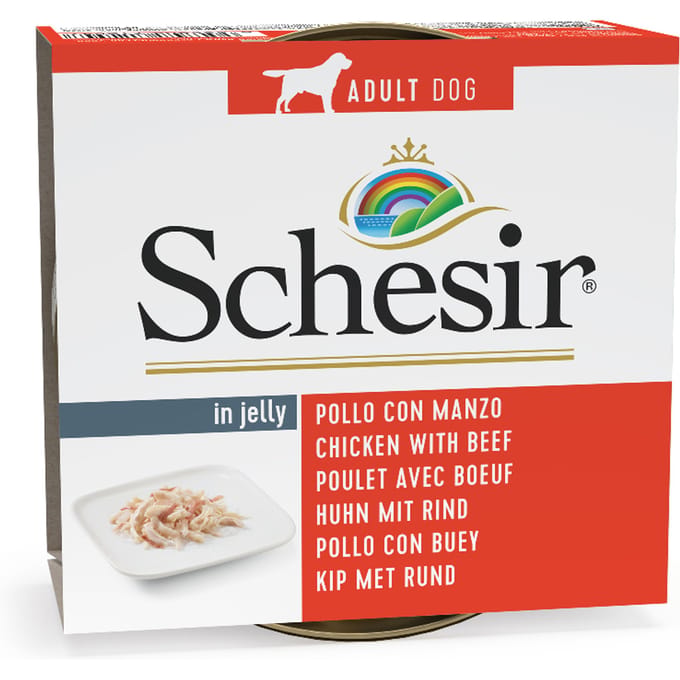 6x150g Kip met Rund Schesir Hondenvoer nat