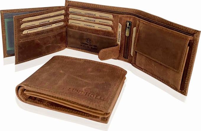 Lundholm billfold leren heren portemonnee met RFID bescherming - bruin - Mannen Cadeautjes