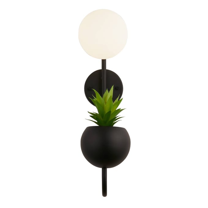 Searchlight Wandlamp Makarius, zwart/wit, glas, hangplantenbak