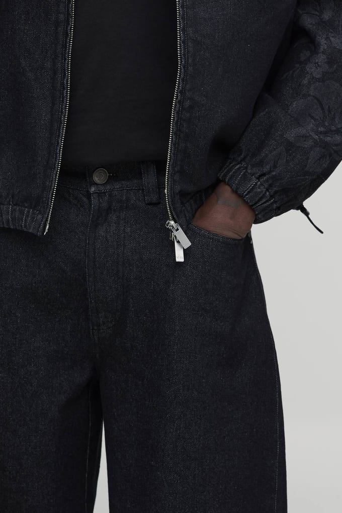 Jeans Met Bloemenprint Gusset En Baggy Fit | Washed Black | Size 32