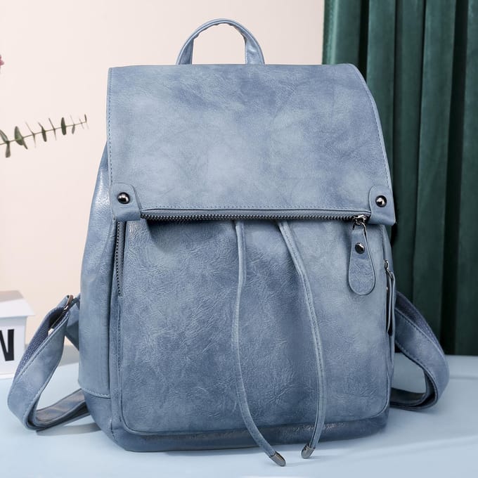 Damesrugzak PU-leer Effen kleur Grote capaciteit Casual Mode Dagrugzakken Reizen Werkschouder blauw