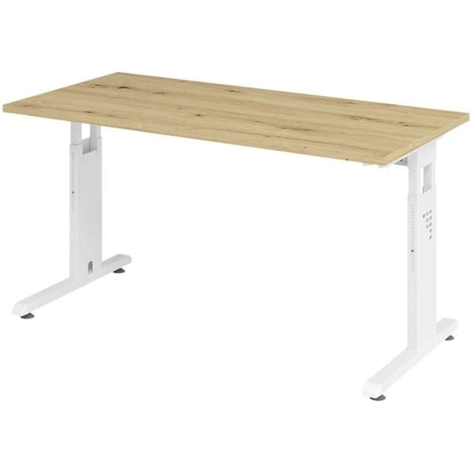 MEGA 614 W | Bureau - Tafelhoogte I In hoogte verstelbaar 140 x 67 Essen-Eik/Wit