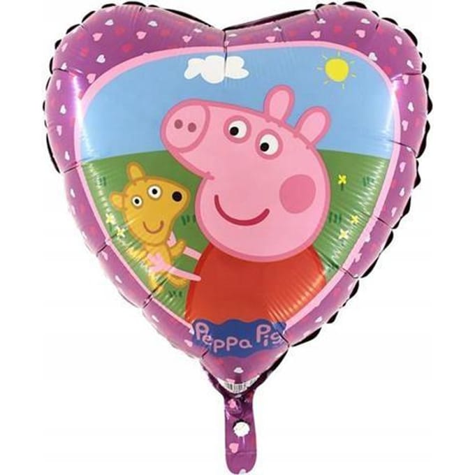 Folieballon 'Peppa Pig en Teddy'- hartvormig- zonder vulling