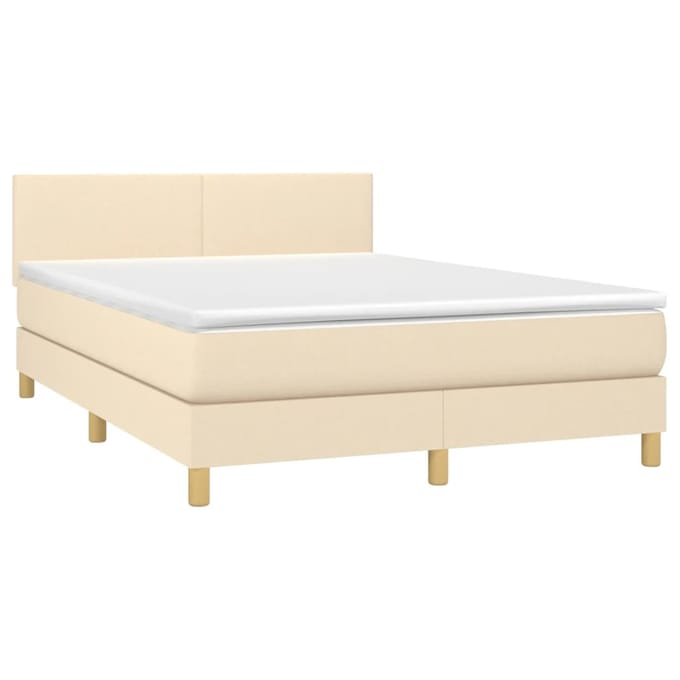 vidaXL - Boxspring - met - matras - en - LED - stof - crèmekleurig - 140x190 - cm