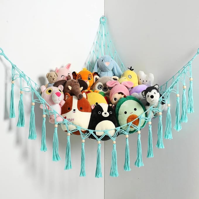 Boho Macrame Teddy Bear Hangmat - Zachte Speelgoedopslag voor Kinderkamer en Speelgoedorganisatie