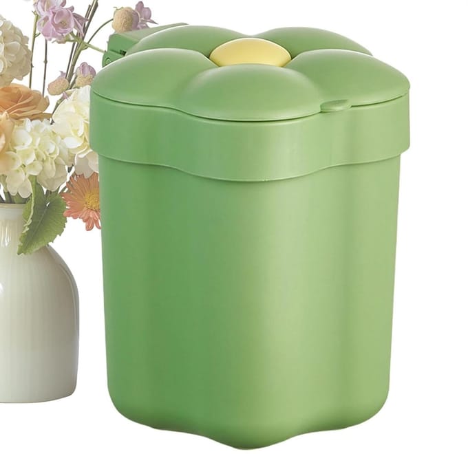 Genérico Mini Desktop Waste Bin - bloemendesign met deksel, kleine afvalbak, compacte mand, ruimtebesparende standaard, klein
