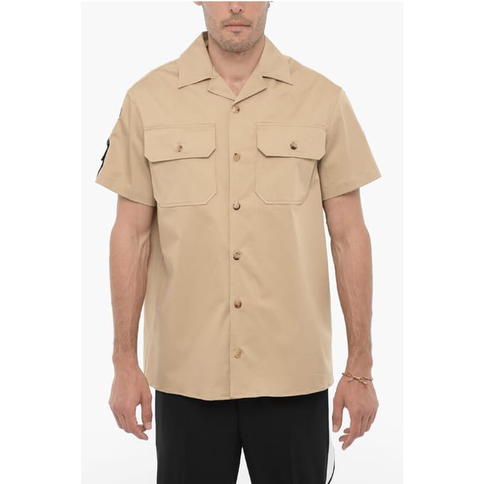 Kort mouwloos Sahara-overhemd met dubbele borstzak in beige