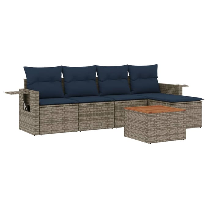 vidaXL - 6-delige - tuinbankset - met - kussens, - grijs - polyrotan