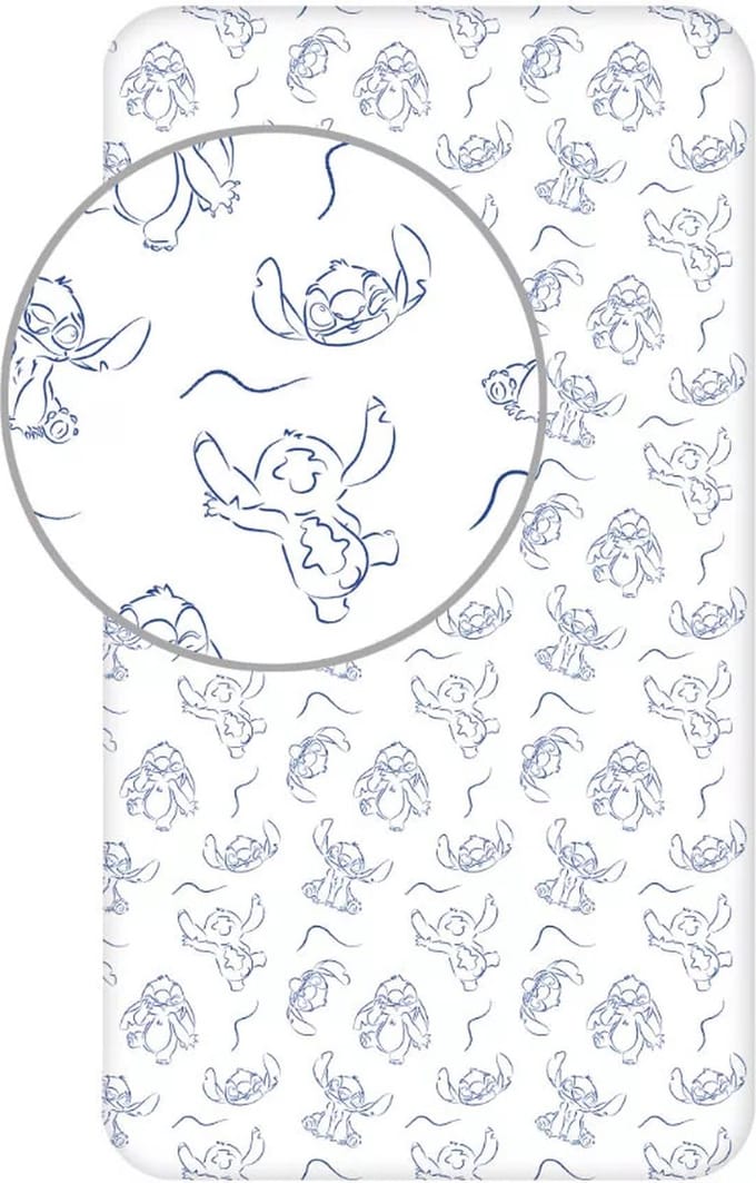 Stitch hoeslaken outlines -Eenpersoons - 90 x 200 cm