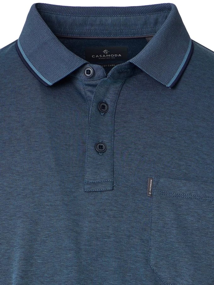 Poloshirt Met Borstzakje 3 Knoops Aqua Blauw Casa Moda - L