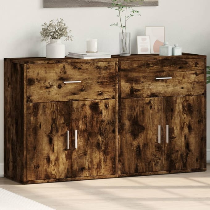 vidaXL - Dressoirs - 2 - st - 60x31x70 - cm - bewerkt - hout - gerookt - eikenkleurig