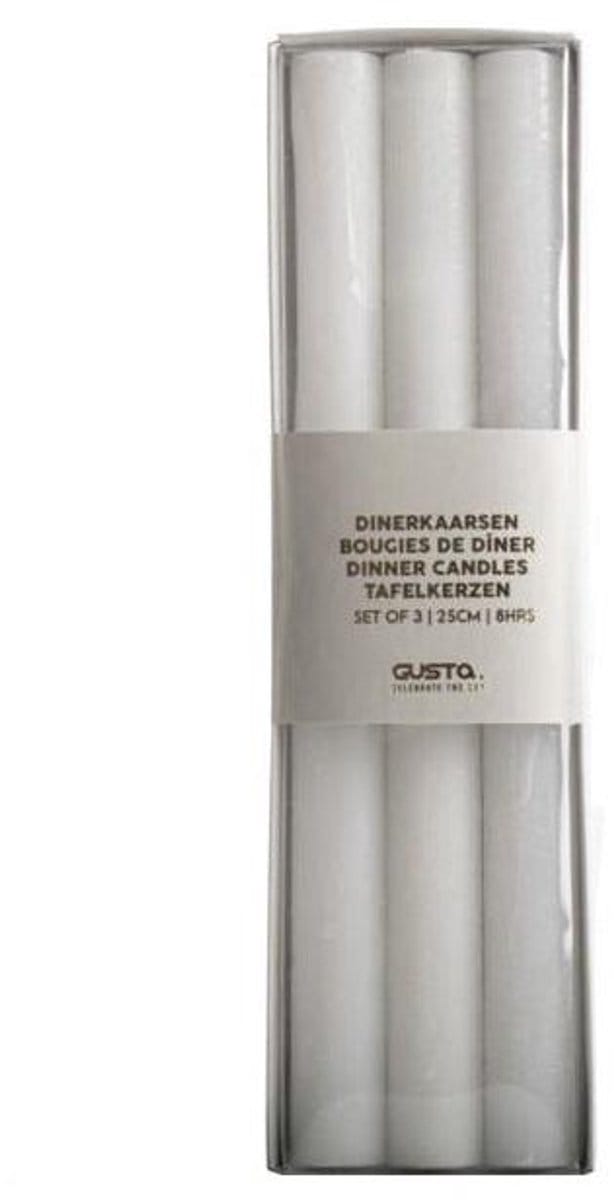 Gusta Dinerkaarsen Gentle set-van-3 wit 7x2x25cm