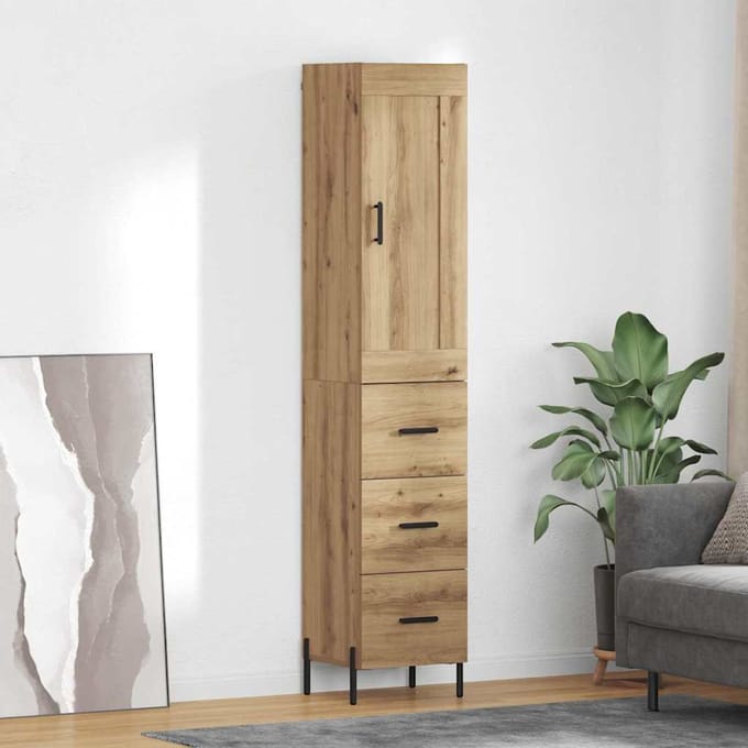 vidaXL - Highboard - Artisan - Eiken - 34,5 - x - 34 - x - 180 - cm - Bewerkt - hout