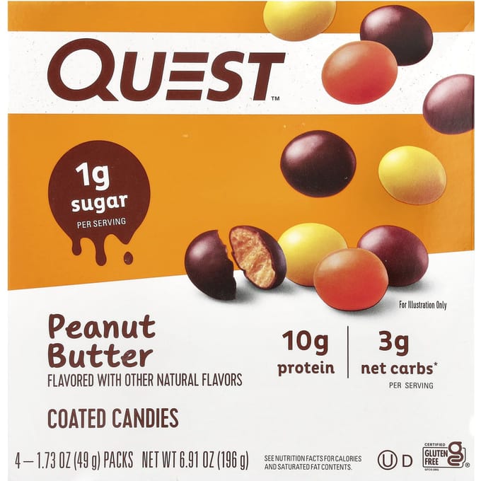 Quest Nutrition, Gecoat Snoep, Pindakaas, 4 pakjes, 1,73 oz (49 g) elk