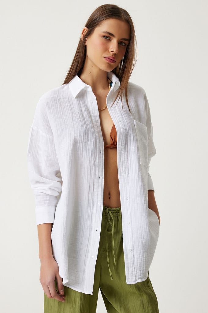 Oversized Geverfde Katoenen Shirt met Zak