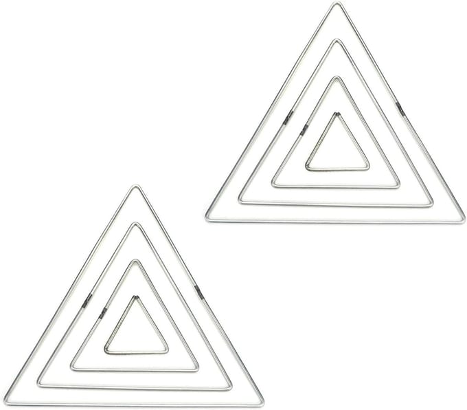 Driehoek Hoepels - Macrame Ringen - Krans Decoratie - Stevig Metaal - 8 Stuks 4 Maten - Zilver